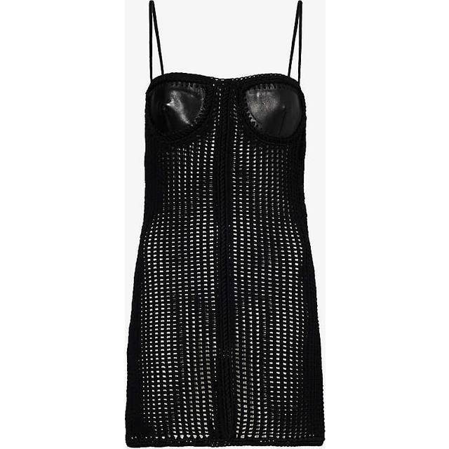 Alexander Wang Womens Black Contrast-panel Slim-fit Leather and Knitted Mini Dress Xs - BLACK
