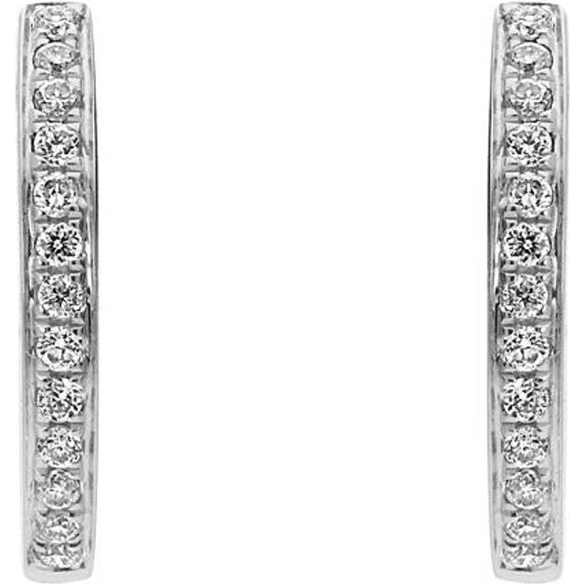 18ct White Gold Brilliant Cut 0.13ct Diamond Hoop Earrings - Option1 Value White Gold
