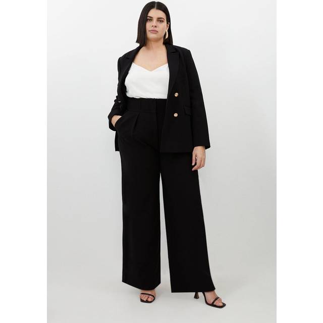 Plus Size Compact Stretch Essential Tailored High Waist Wide Leg Trouser - Black