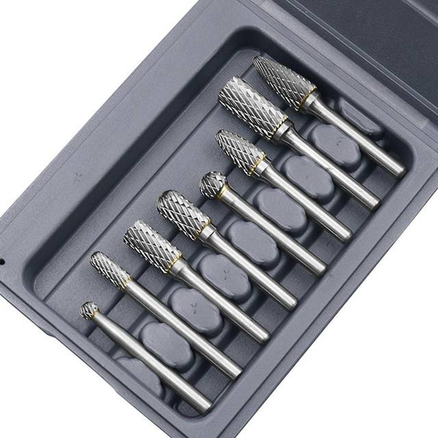 1/4&#39;&#39; 6.35Mm sliver double cut tungsten steel carbide rotary burr die grinder shank bit sliver variable speed tool kit 8pcs/set