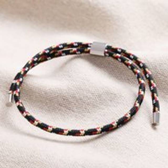 Men's Pull Cord Rope Bracelet in Black - black/silver/red - one size