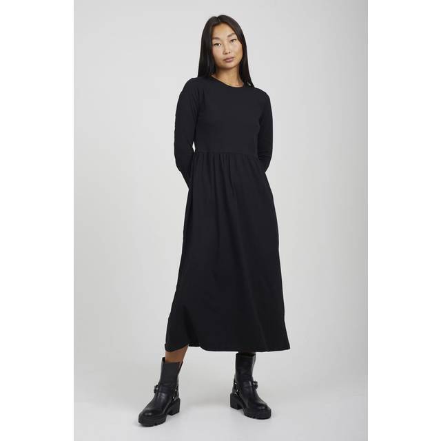 Cotton Long Sleeve Midi Smock Dress - Black - Extra Small - Brave Soul