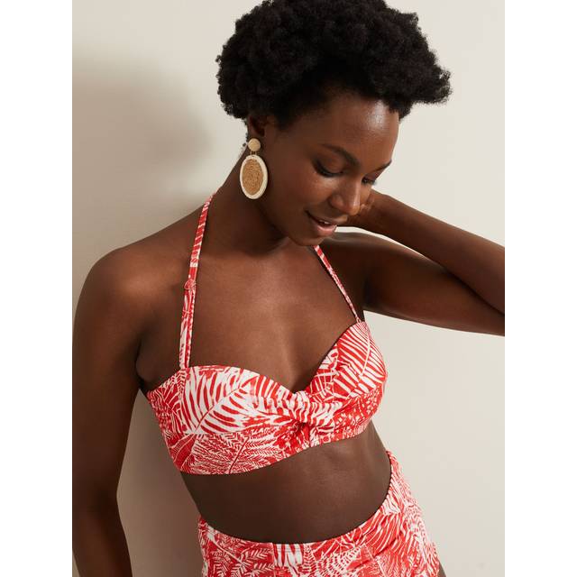 Phase Eight Fern Print Bandeau Bikini Top, Red/White