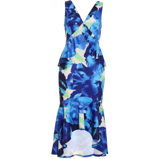 Quiz Womens Royal Blue Floral Frill Midi Dress - Size 10 UK