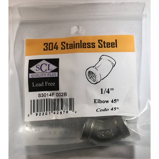 "FEMALE ELBOW 45 1/4"""" SS (Pack of 1)"