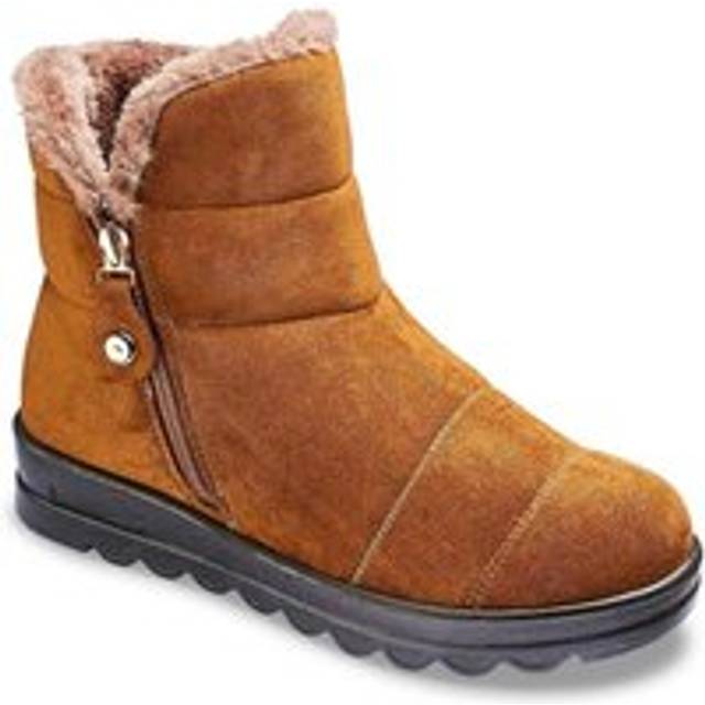 Wide Fit Faux Suede Thermal Lined Boots - Brown - 6