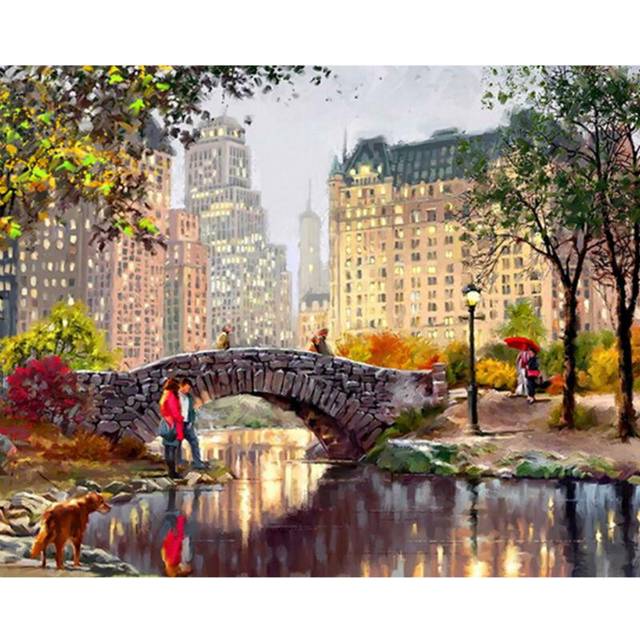 Diamond Embroidery Bridge Scenery 5d Diamond Painting Square Drill House Decoration Picture for Home 20X30CM