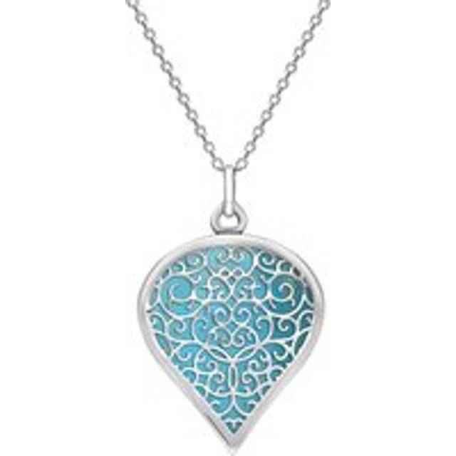 18ct White Gold Turquoise Flore Filigree Large Heart Necklace