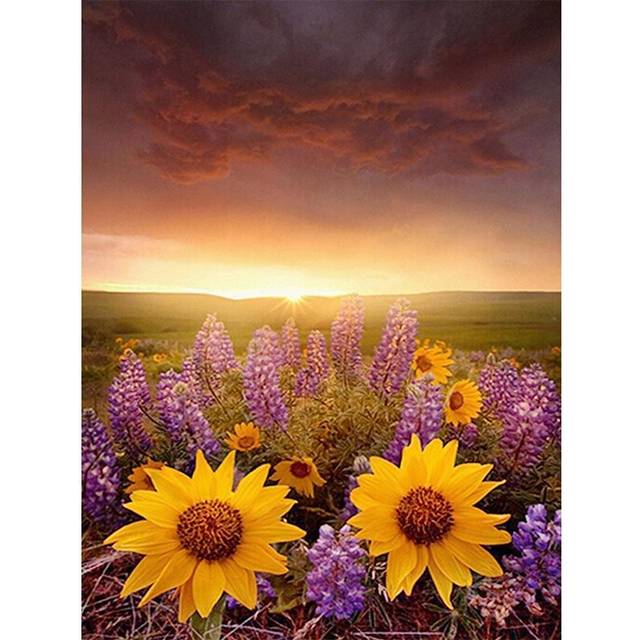 5D DIY Diamond Painting Cross Stitch Full Drill Round Sunflower Diamond Embroidery Pictures 20X30CM