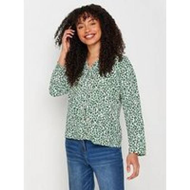 M&Co Green Leopard Print Long Sleeve Blouse 10 M&Co Womens
