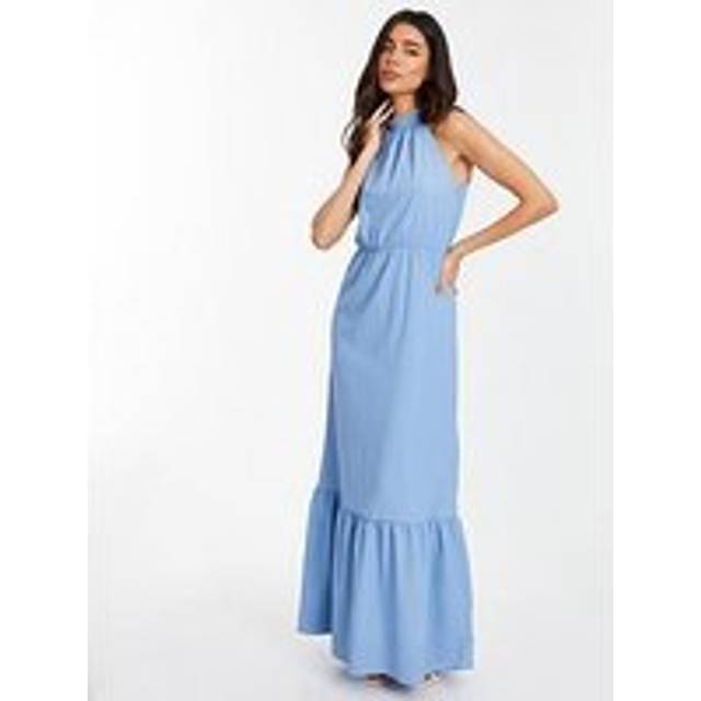Quiz Womens Blue Textured High Neck Maxi Dress - Size 6 UK