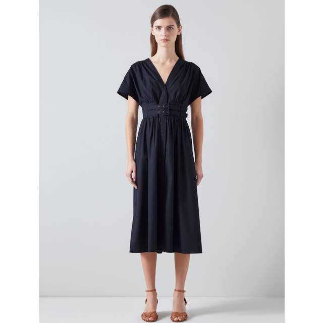 Lk Bennett Womens Blu-vy Eva Fit-and-flare Cotton Midi Dress 18 - BLU-NAVY