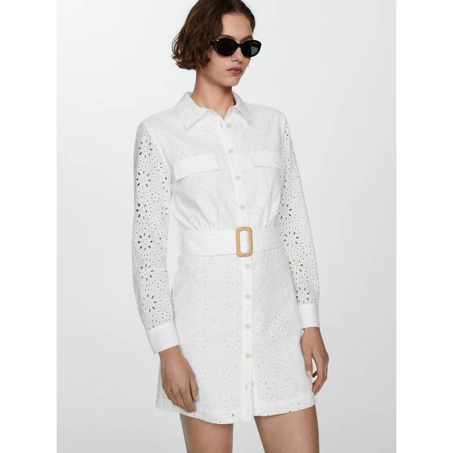 Mango Shirly Broiderie Anglaise Dress White - Mango - Size: 26