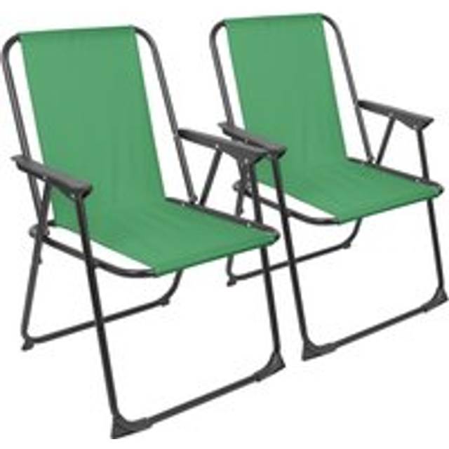 Harbour Housewares Folding Metal Beach Chairs - Matt Black/Green - Pack of 2, Green