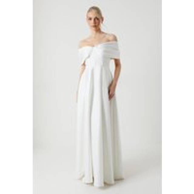 Bardot Structured Satin Full Skirted Wedding Dress - Ivory - 8