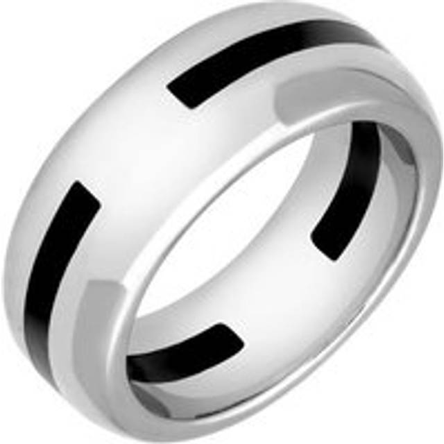 9ct White Gold Whitby Jet 2mm Stone Inlaid Wedding Band Ring - White Gold