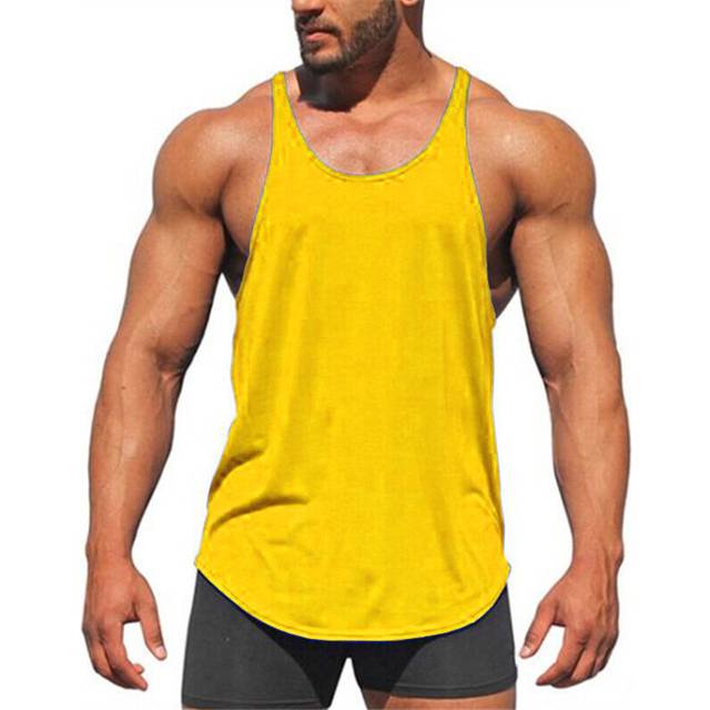 (Yellow, 2XL) Mens Sleeveless Workout Tank Top Gym Sport Muscle Basic Tee Fitness Vest T-Shirt