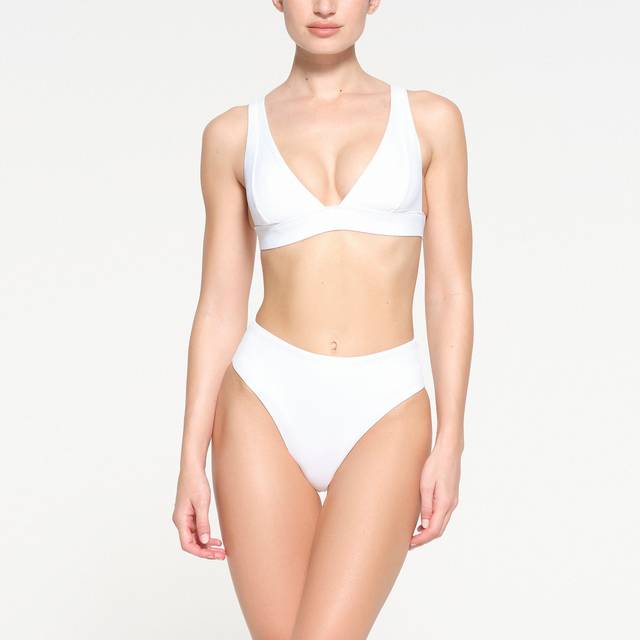 Skims Womens Snow Signature Swim Plunge Stretch Recycled-nylon Bikini Top Xxl - SNOW