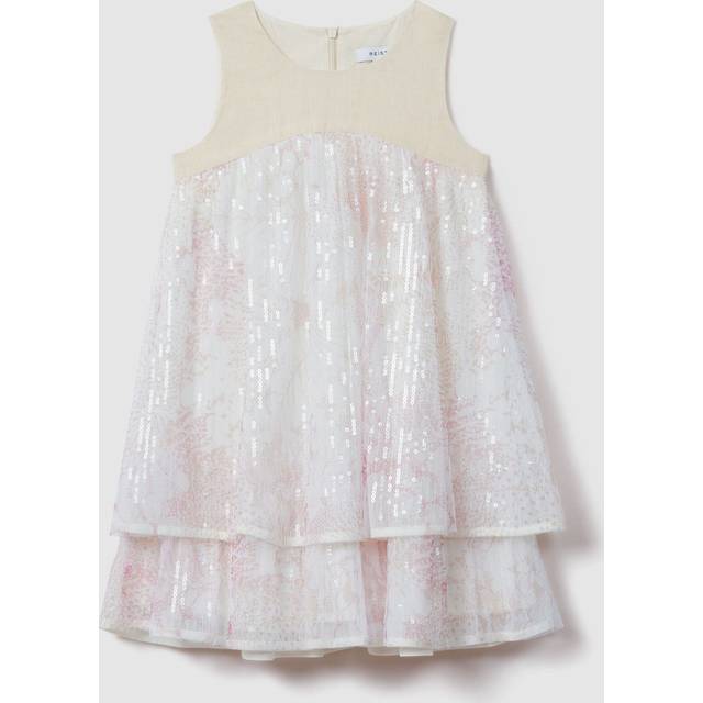 Reiss Girls Pink Kids Daisy Sequin-embellished Tiered Linen Dress 4-14 Years 4-5 - PINK