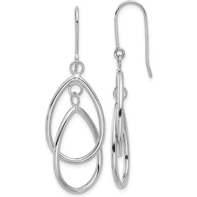 Quality Gold TL125 14K White Gold Double Teardrop Dangle Wire Earrings