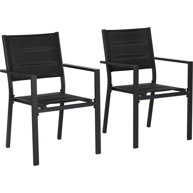 Outsunny 2 PCs Dining Chairs - Stackable Design Aluminium Outdoor Armchairs Khaki - Black | TJ Hughes Dark Grey