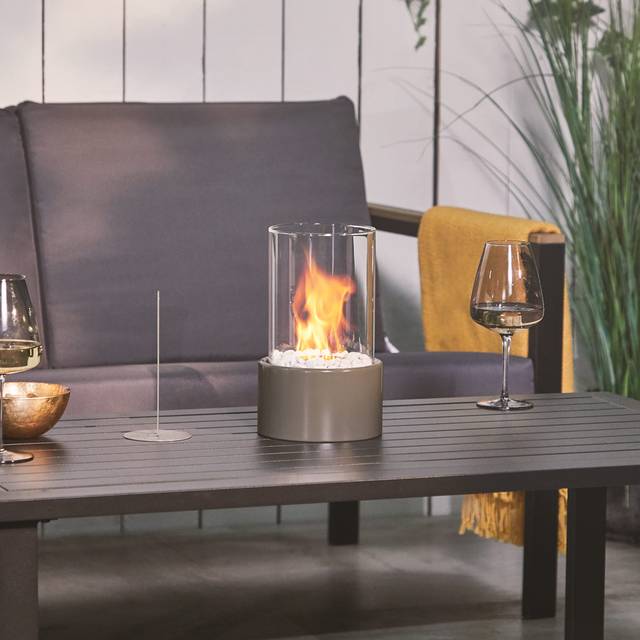 Stone Bio-Ethanol Outdoor Tabletop Fireplace with Flame Guard - Hammer Stone Grey (27cm H X 17cm W X 17cm D)