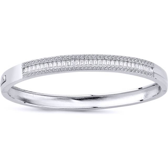 Jewelco London Ladies Sterling Silver Baguette Cubic Zirconia Channel Eternity Bangle Bracelet 6mm - GVG197