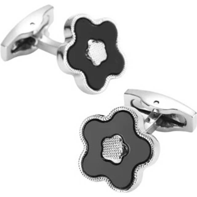 (Silver) Mens or Boys Cufflinks Snowflake Flower Design
