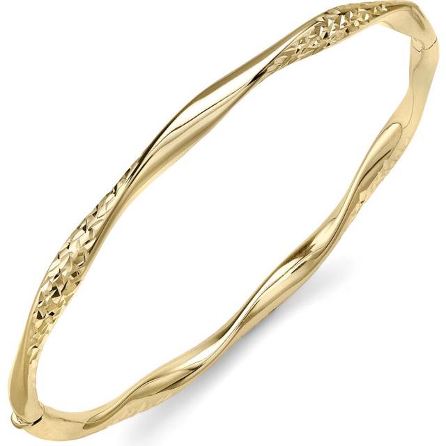 Jewelco London 9ct Gold Diamond-cut Sparkling Twist Oval Bangle Bracelet 4mm - BNNR02486