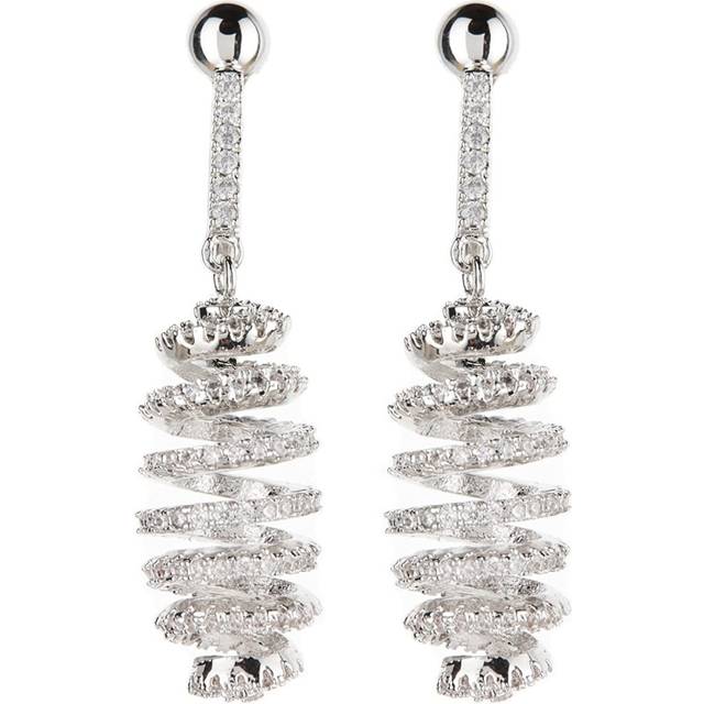 Clip On Earrings - Silver Plated Spiral With Clear Crystals - Cindy