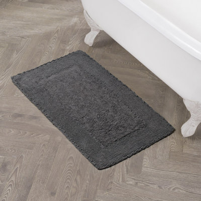 "Laura Ashley Ruffle Cotton 20"""""""" x 34"""""""" Bath Rug  Dark Gray"