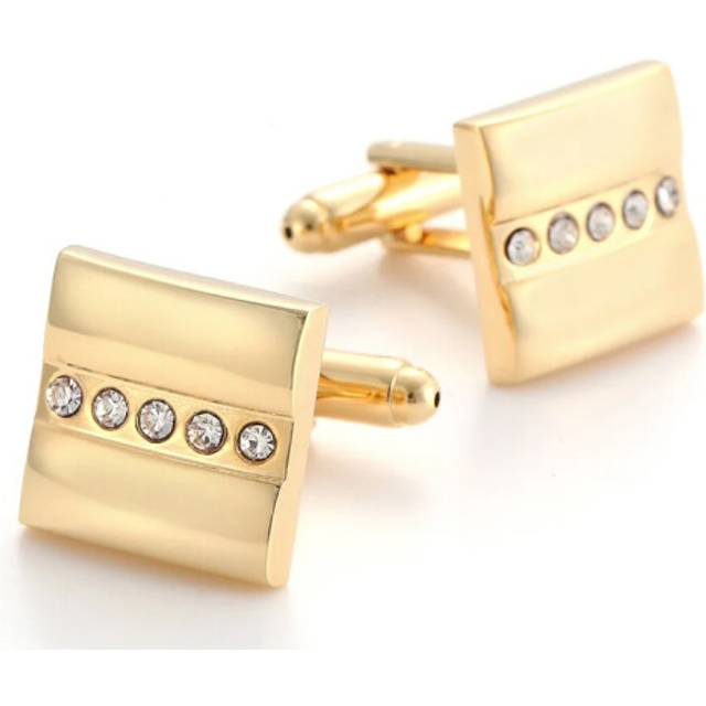 Luxury Gold Cufflinks Five Row Stone Elements Stunning Elegant Design