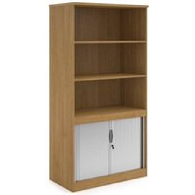 Systems combination unit with tambour doors and open top 2000mm high with 2 shelves - oak - Oak