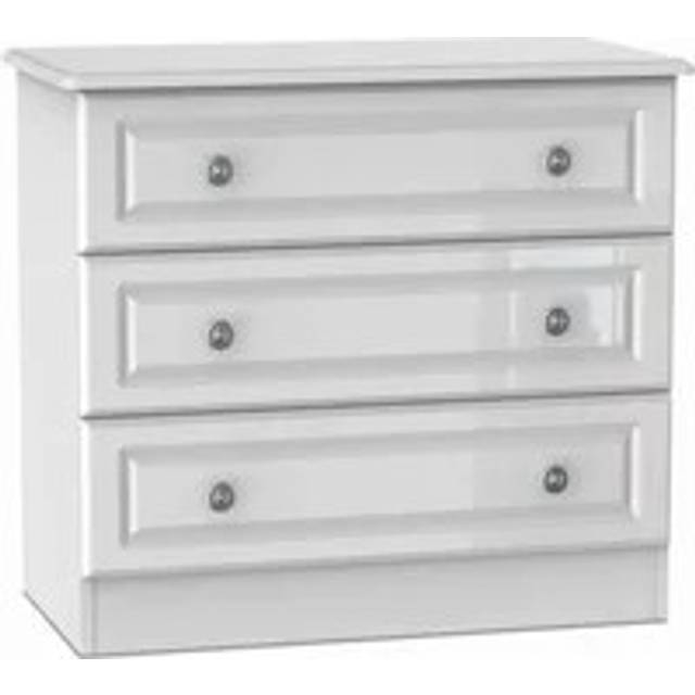 Welcome Pembroke White High Gloss 3 Drawer Low Chest of Drawers Assembled