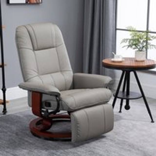 HOMCOM HOMCOM Manual Recliner Chair Armchair Sofa With Faux Leather Upholstered Wooden Base For Living Room Bedroom, Grey