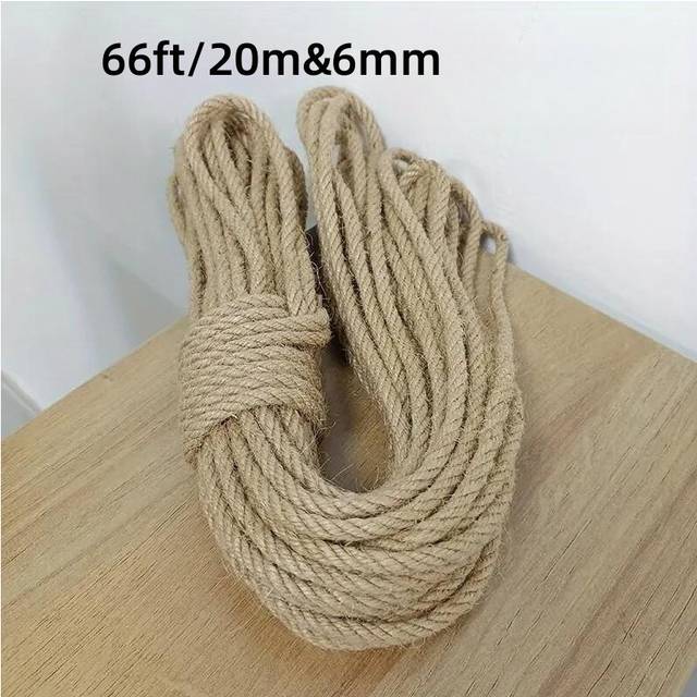 (66ft/20m & 6mm) Durable Natural Jute Rope, 20m/66ft Cat Scratching Rope, Natural Sisal Rope