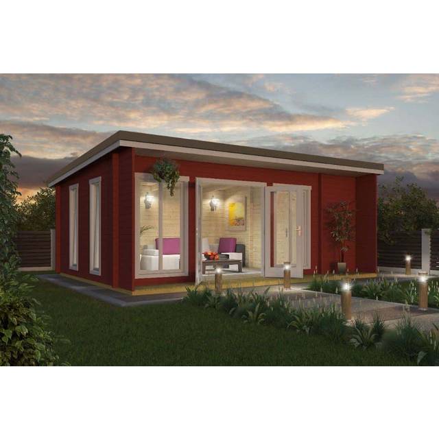 Lasita 20 x 13 Ft. Premium 3-Room Log Cabin With Tempered Double Glazing (44mm) - Swedish Red