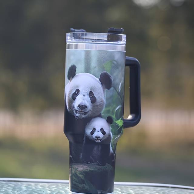 (Panda Parent-child) Stainless Steel Insulated Tumbler With Handle,Portable Vacuum Insulated Water Cup