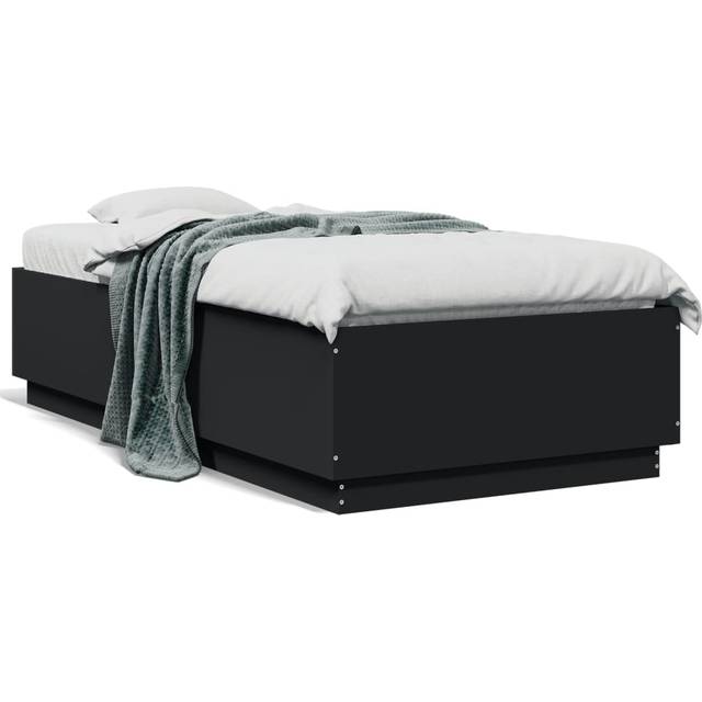 vidaXL Bed Frame with LED without Mattress Black 75x190 cm Small Single