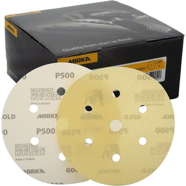 "Mirka Gold Hook-It DA Sanding Discs  150mm 6"" 500 Grit 6+1 Hole Sander Pads"