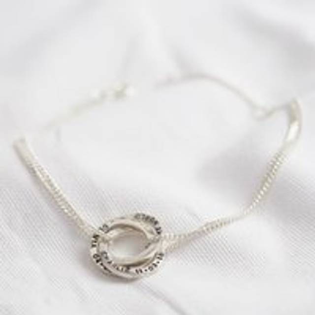 Personalised Hammered Sterling Silver Russian Ring Bracelet - silver - one size