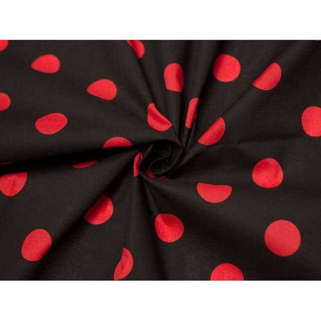 Minerva Core Range Printed Polycotton Fabric Black & Red