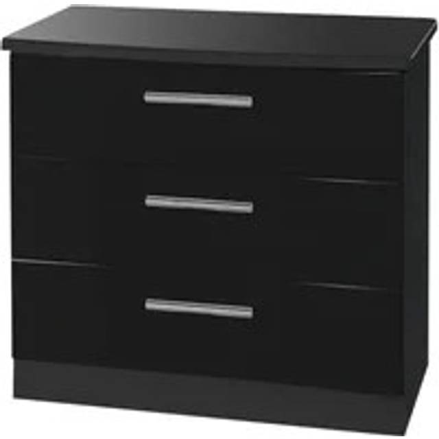 Welcome Knightsbridge Black High Gloss 3 Drawer Low Chest of Drawers Assembled