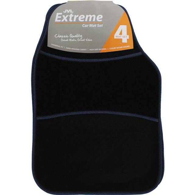 JVL 01-927BL Universal PVC Backed Carpet Car Mat Extreme Set, Black/Blue, 4 Pieces