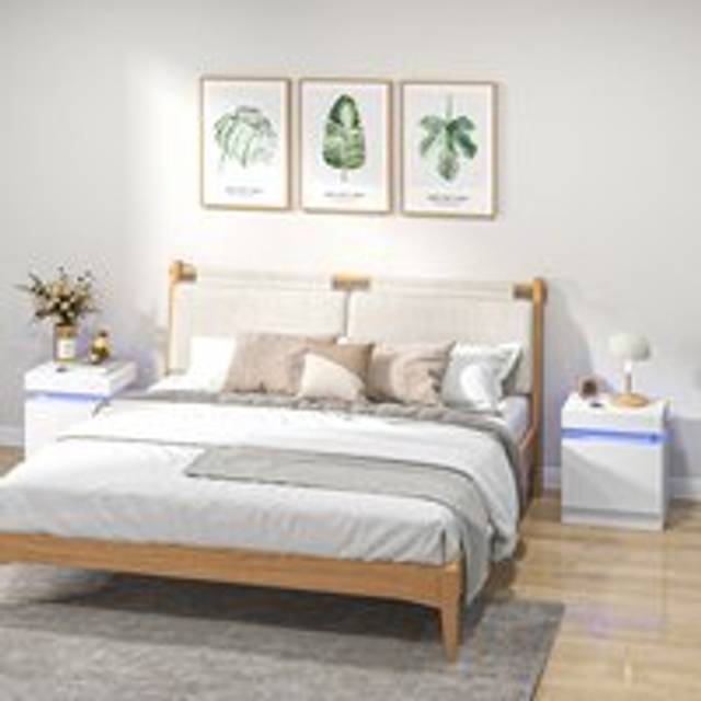 Homcom White Bedside Table, High Gloss Front Bedside Cabinet - One Size