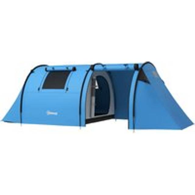 Outsunny 3000mm Waterproof Camping Tent, 3-4 Man Family Tent With Bedroom And Living Room, Portable With Bag, Sky Blue