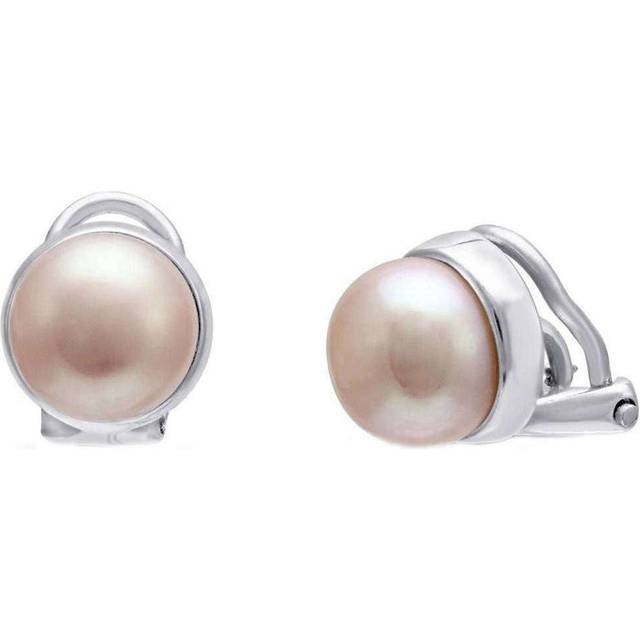 Pearls of the orient button freshwater pearl clip on earrings - pink/silver