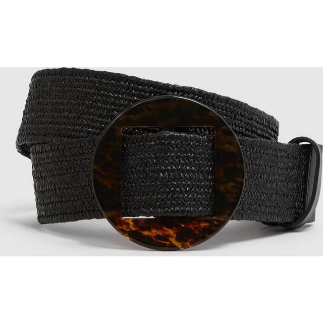 Reiss Womens Black Rachel Round-buckle Raffia Belt S/m - BLACK