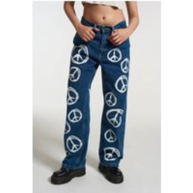 The Ragged Priest Peace Printed Dad Jeans as seen on Chloe Sims Size: 26" Colour: Blue