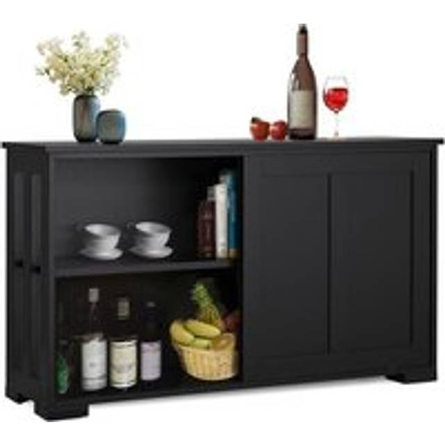 Yaheetech - Stackable Sideboard Buffet Cabinet Storage Sliding Door Kitchen Dining, Black